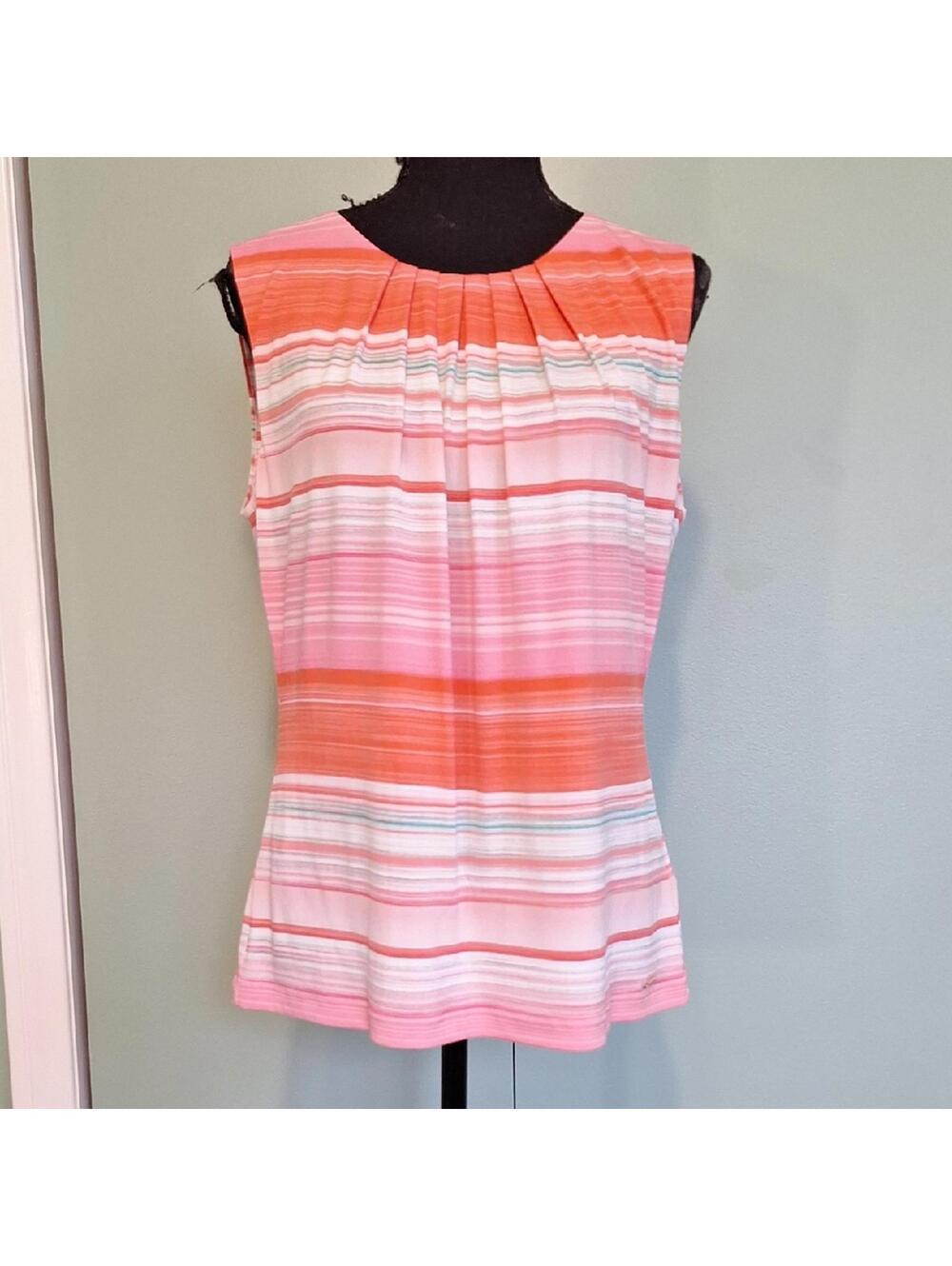 Nwt Calvin Klein Pink And Orange Striped Tank Top Blouse Size Large